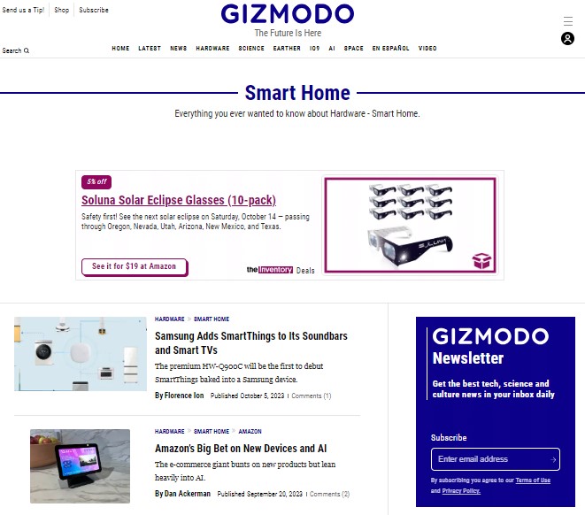Gizmodo Smart Home page